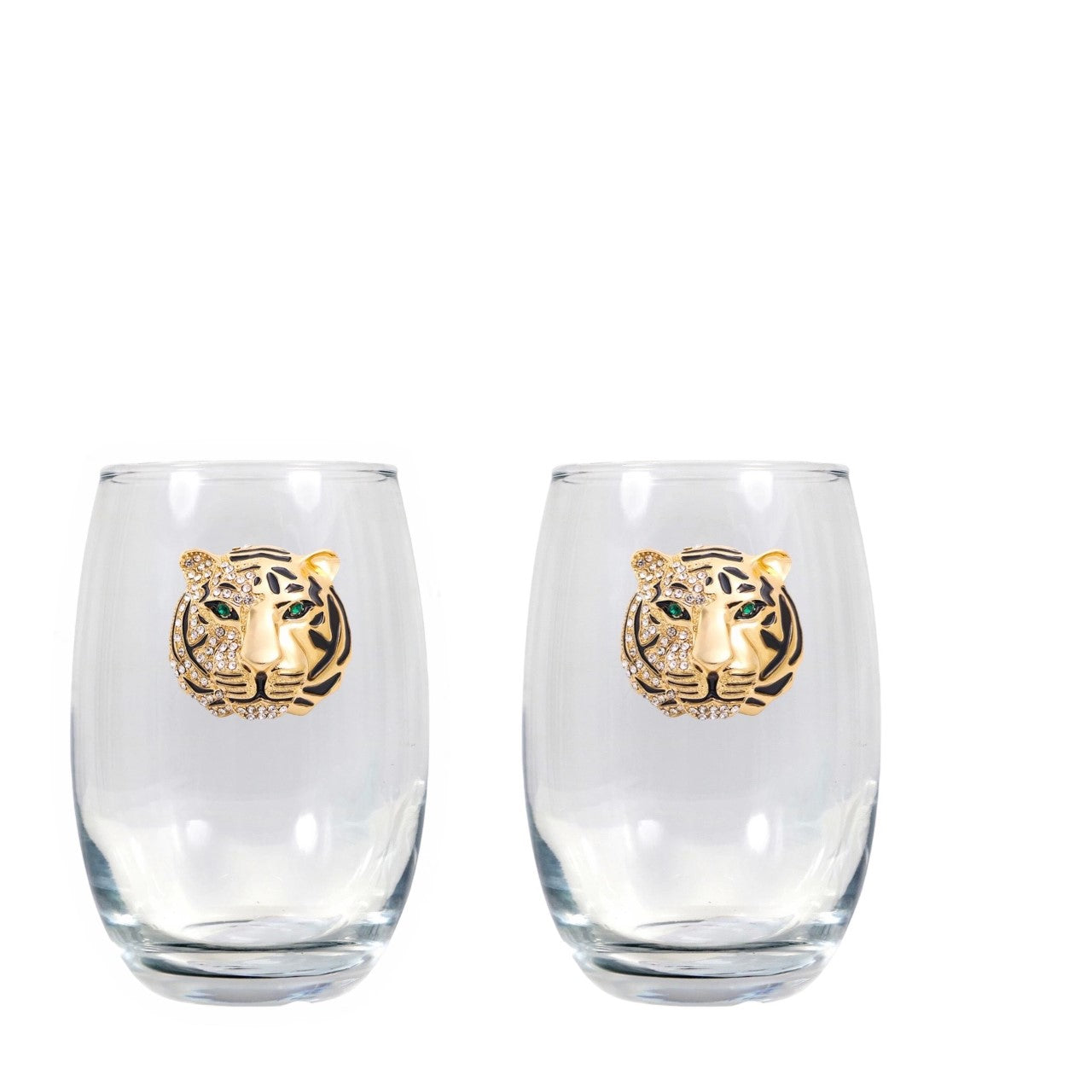 Queen of the Jungle Blinged Stemless Wine Glasses (2)