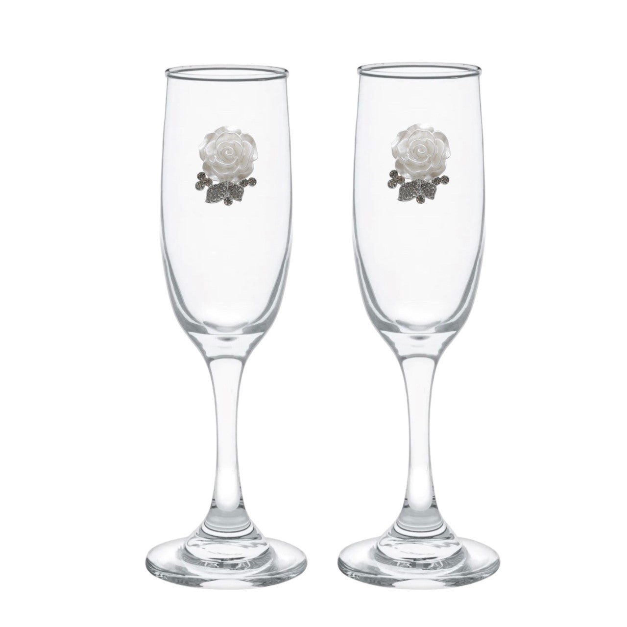 White Rose Blinged Champagne Flutes (2)