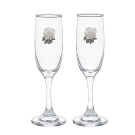 White Rose Blinged Champagne Flutes (2)