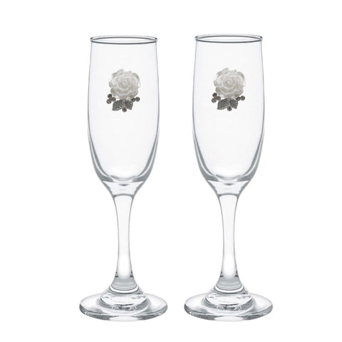 White Rose Blinged Champagne Flutes (2)