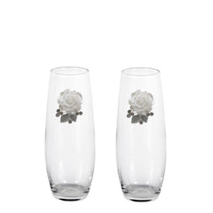 White Rose Blinged Stemless Champagne Flutes (2)