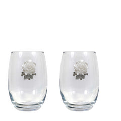 White Rose Blinged Stemless Wine Glasses (2)